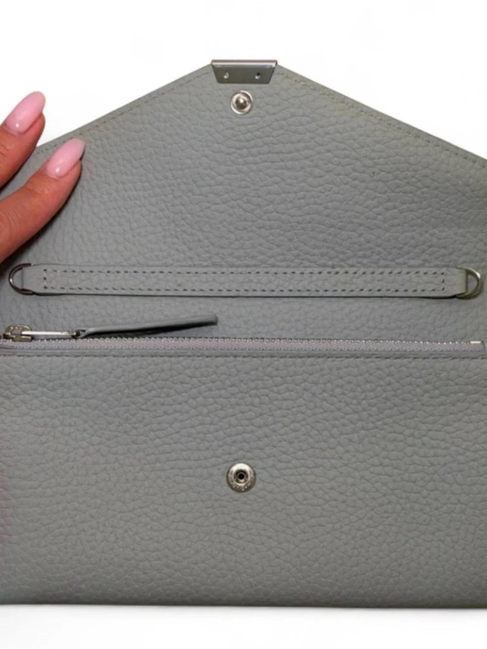AllSaints Two-Tone Light Blue & Cream Pebbled Leather Envelope Crossbody